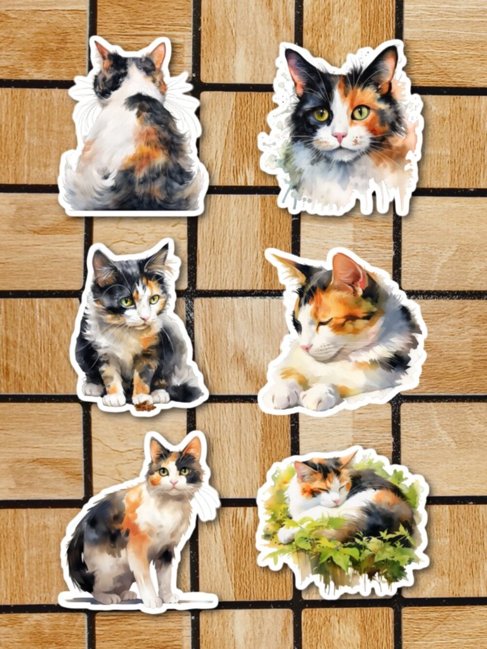 Calico Cat Sticker Pack of 6 Vinyl Stickers Waterproof Die Cut Sticker Set